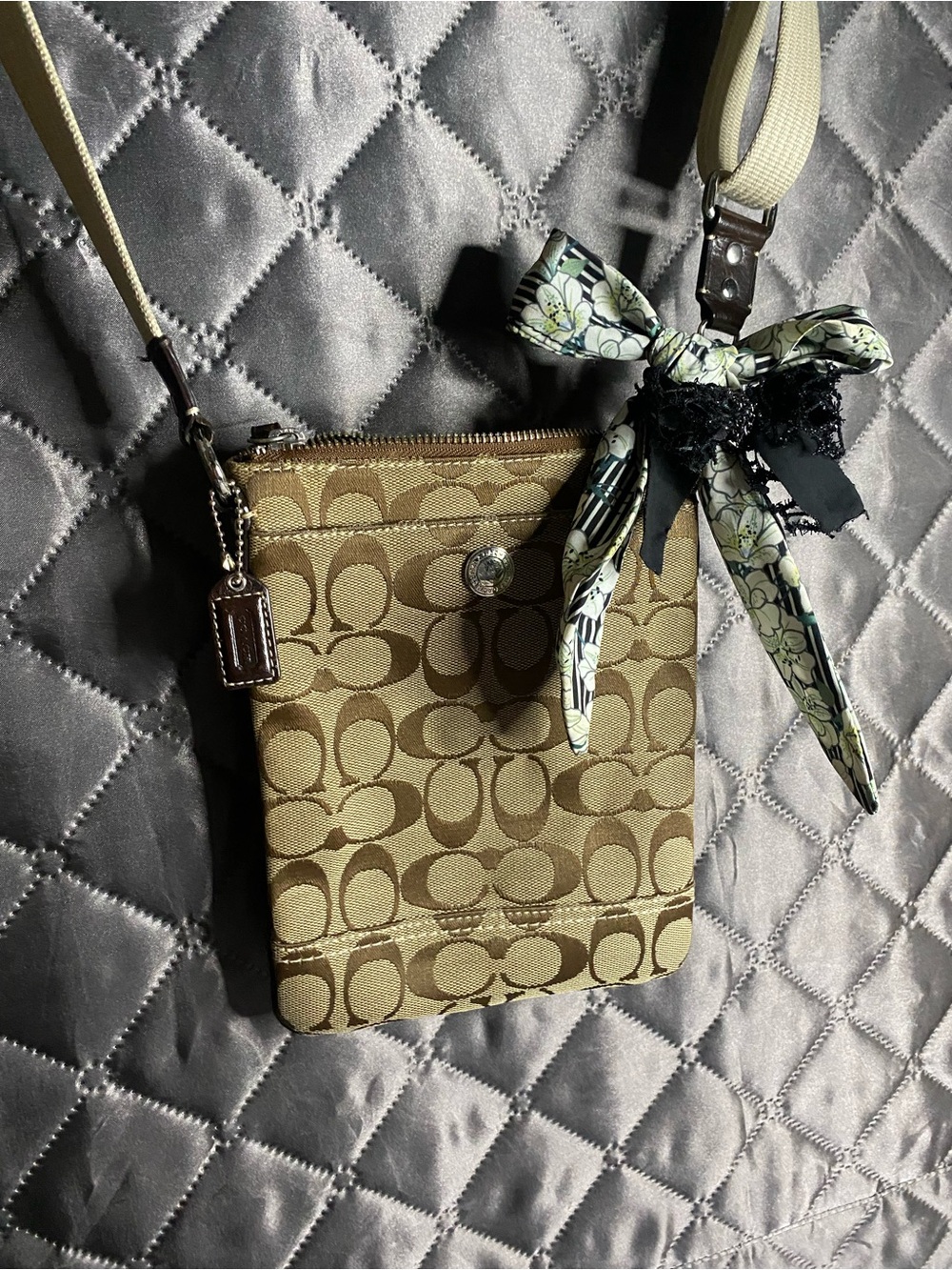 Vintage Coach Signature Jacquard Crossbody Bag 10250 Brown Khaki-read add please